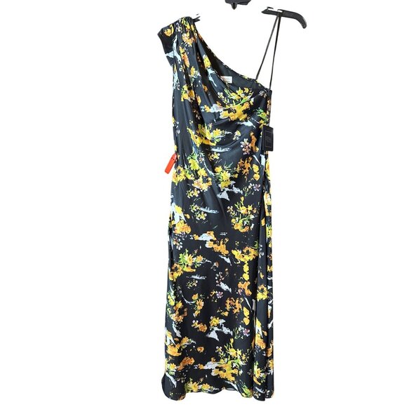 Ieena For Mac Duggal One-Shoulder Floral Midi Dress Black & Yellow Size 0 - Picture 9 of 9